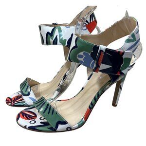 Nine West Brodea Strappy Sandals Heels Floral Size 6.5 Hook Loop Closure